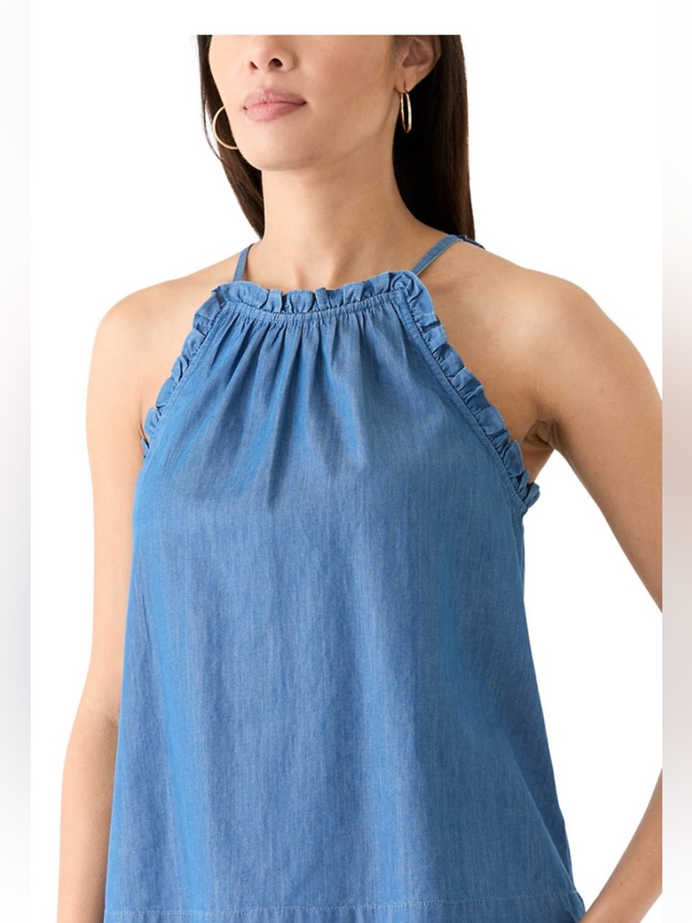 crown & ivy Women's chambray Ruffle Halter Neck Top NWT Medium